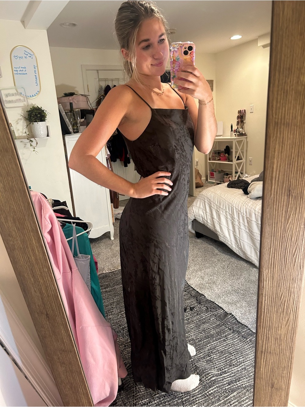 Zara Chocolate Brown Satin Slip Maxi Dress - Picture 1 of 6